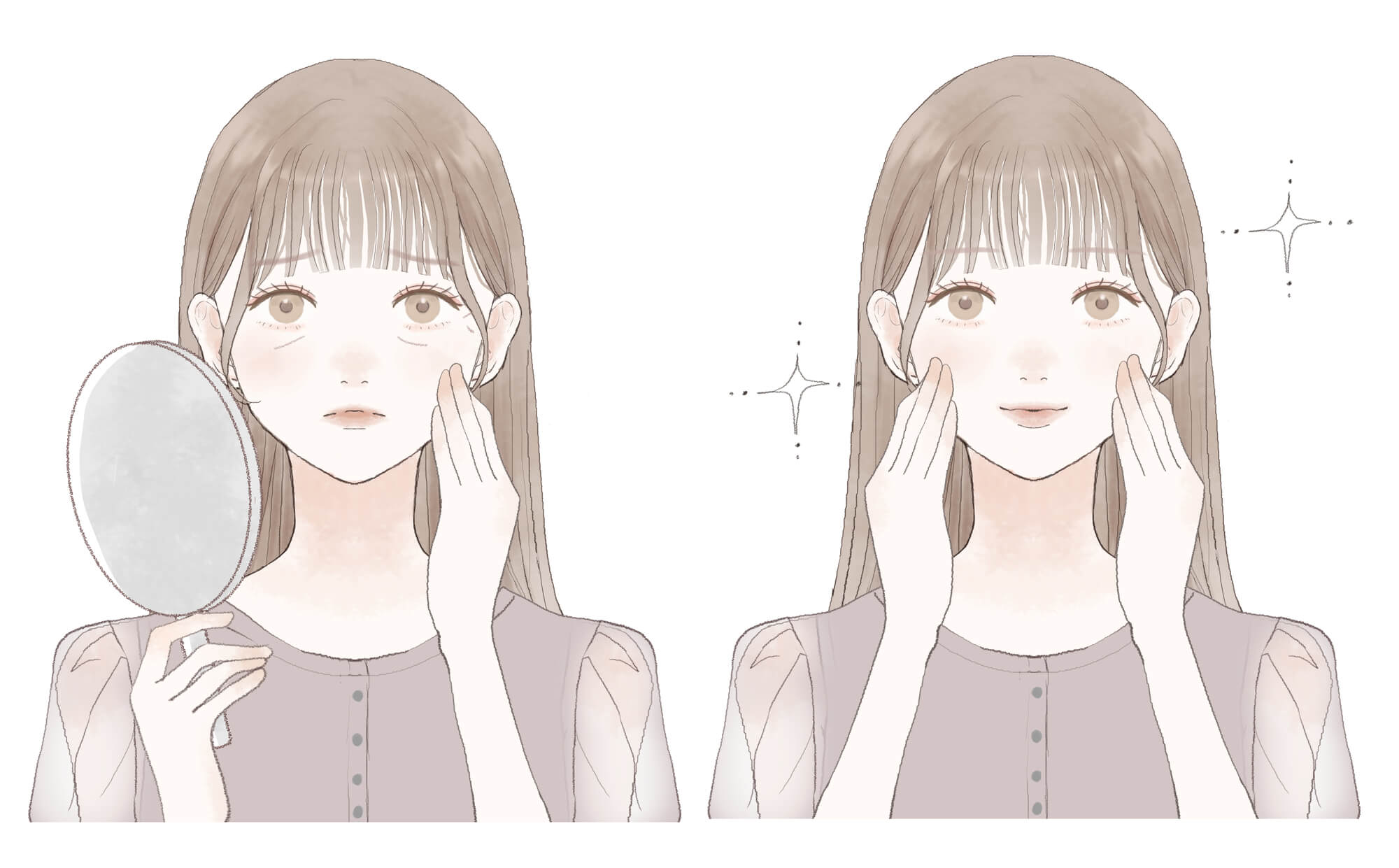 シワが減る前後を表した女性のイラスト