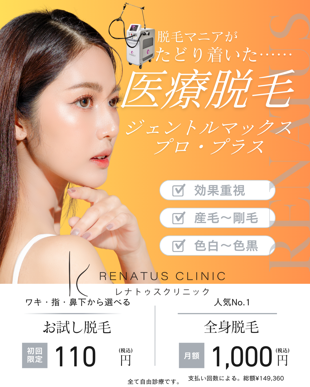 医療脱毛の皮膚科・美容皮膚科・美容外科の違い・どっちが効果的? 1 ジェントルマックスプロプラスの医療脱毛