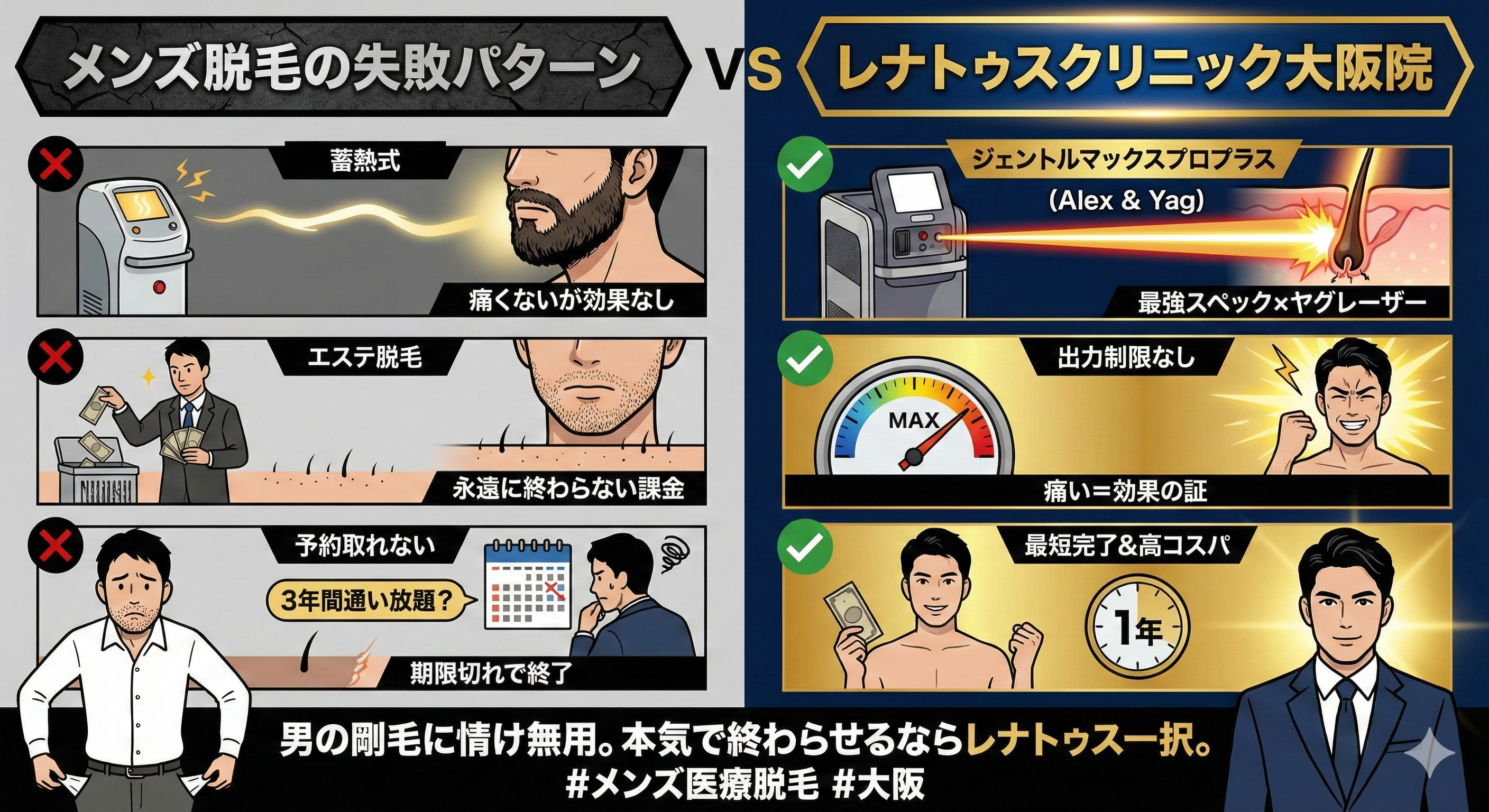 大阪メンズ医療脱毛ならレナトゥスクリニック大阪院