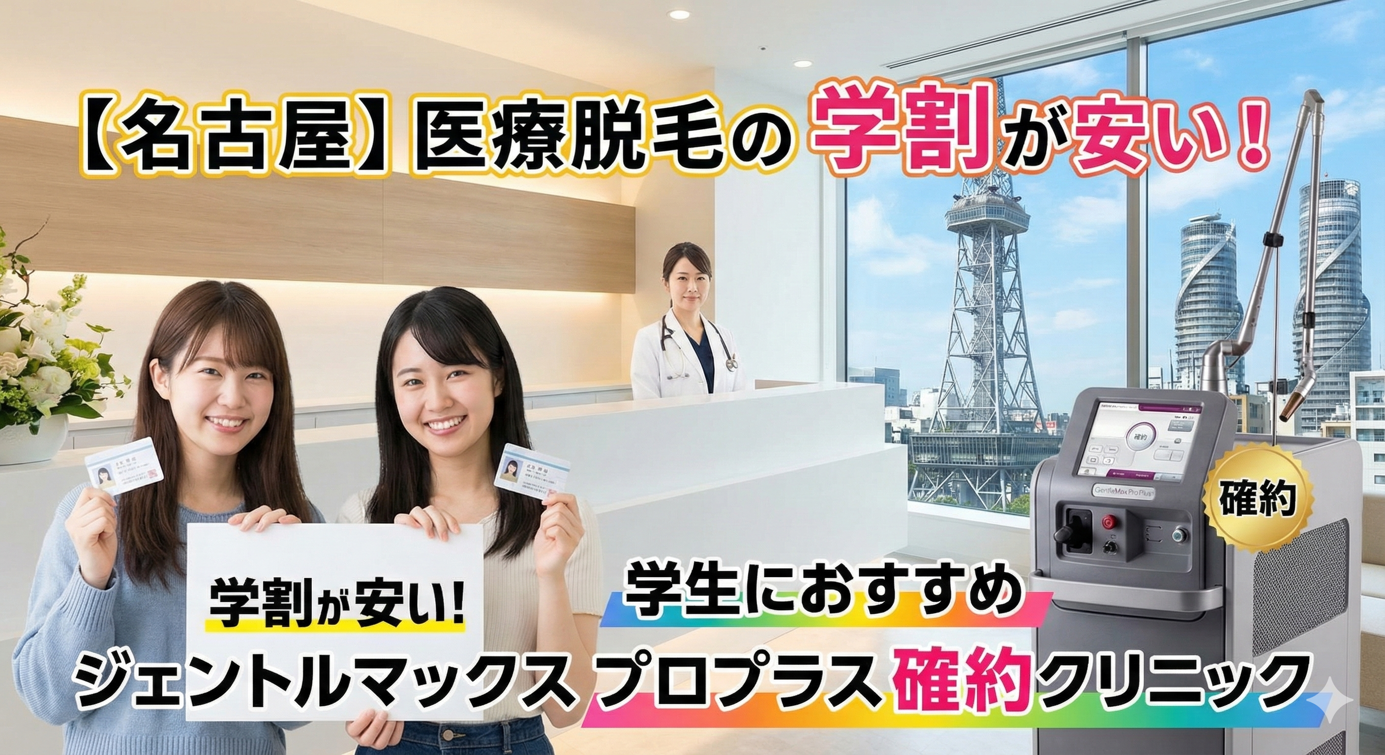 【名古屋】医療脱毛の学割が安い!学生におすすめのジェントルマックスプロプラス確約クリニック
