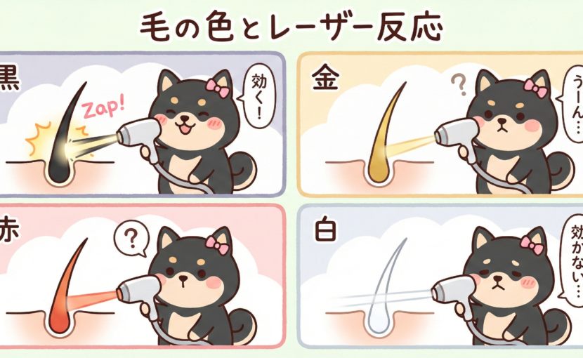 「毛の色」とレーザー反応（黒・金・赤・白）