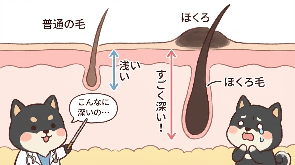 ほくろ毛の深さ