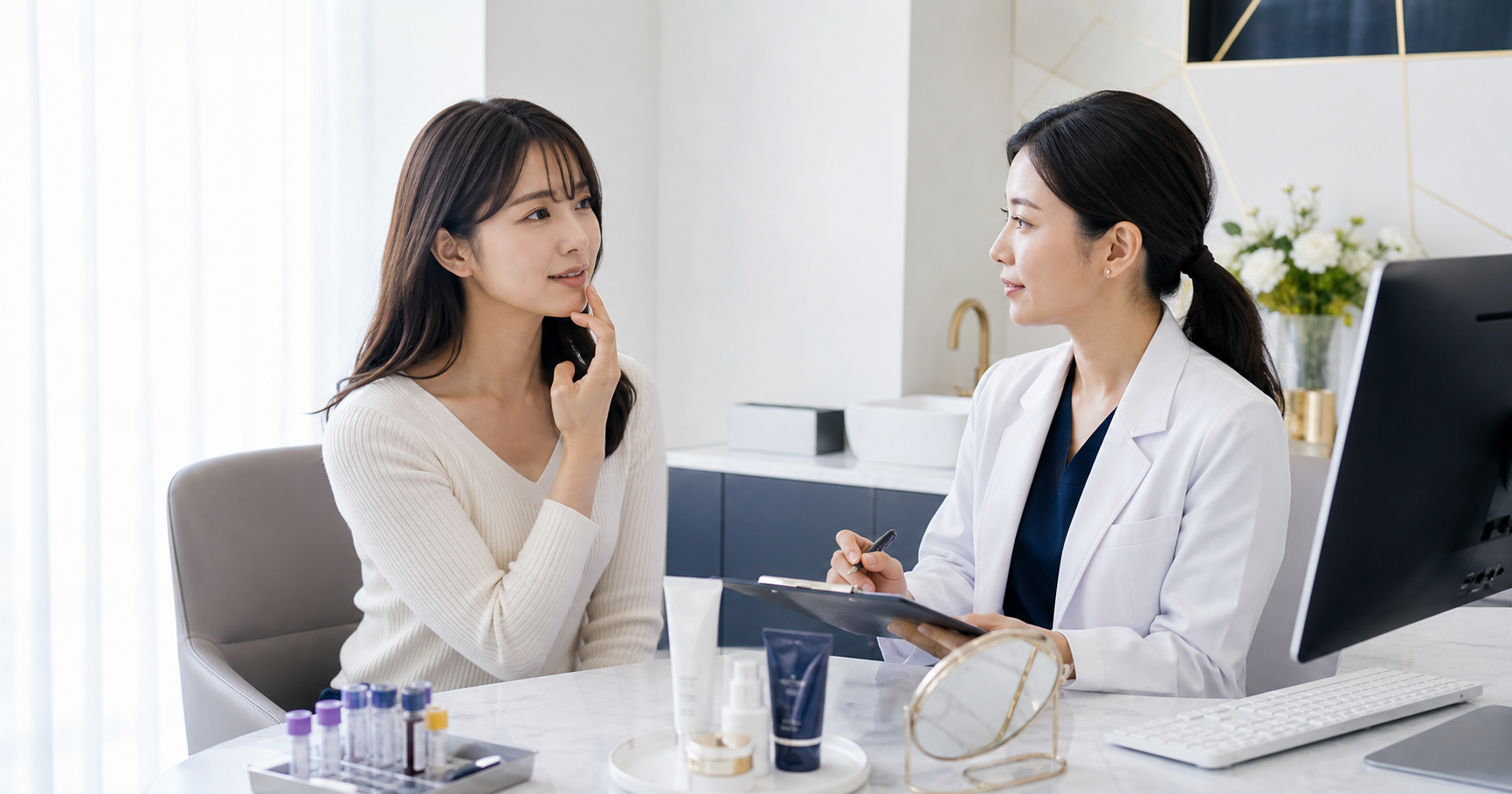 イソトレチノインの副作用と受診目安を医師に相談する女性