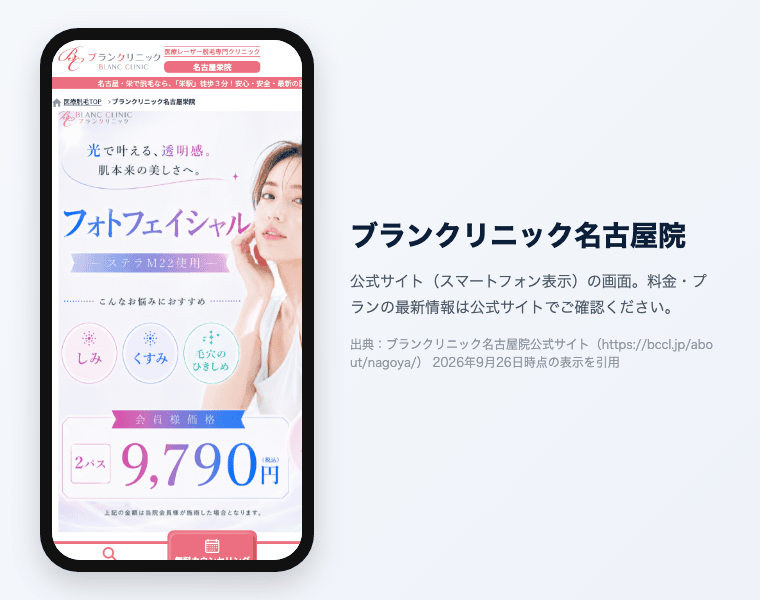 ブランクリニック名古屋院 公式サイト（スマートフォン表示）の画面