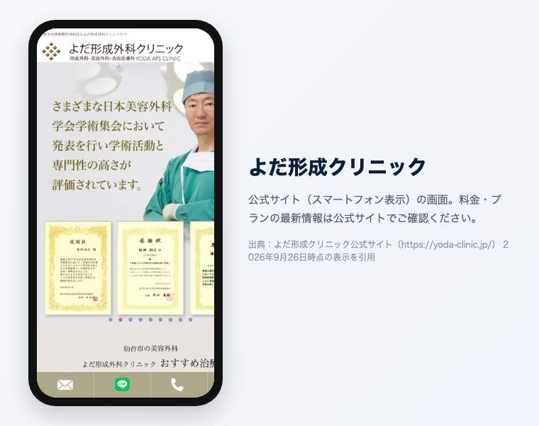 よだ形成クリニックの公式サイト（スマートフォン表示）の画面