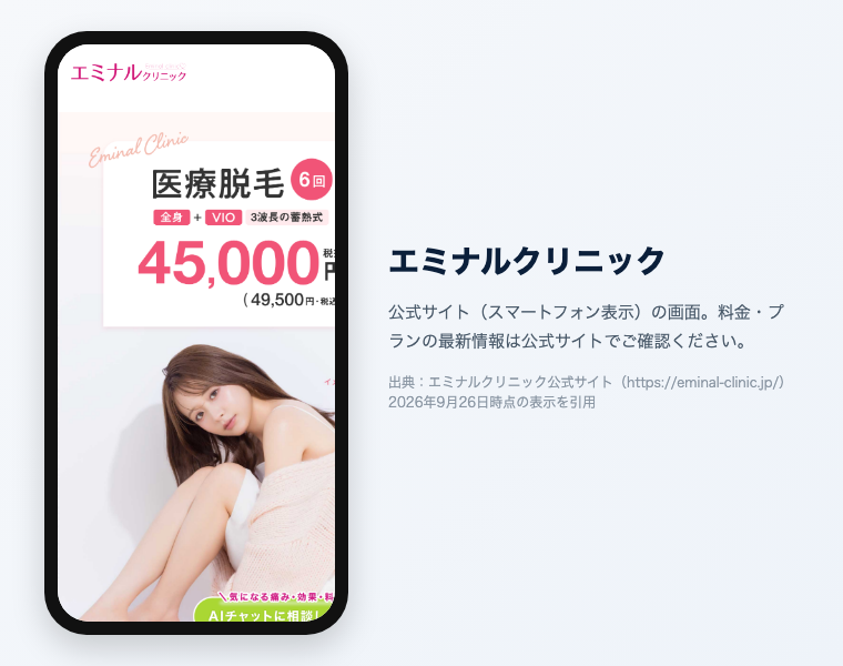 エミナルクリニック 公式サイト（スマートフォン表示）の画面