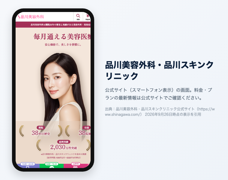 品川美容外科・品川スキンクリニック 公式サイト（スマートフォン表示）の画面